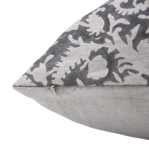 20x20 Inch Light Grey Linen Throw Pillow Cover with Zipper - Handmade Boho Cushion for Indoor & Outdoor Decor