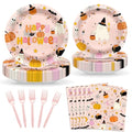 Pink Halloween Party Plates and Napkins Set - Boo Theme, 96 pcs