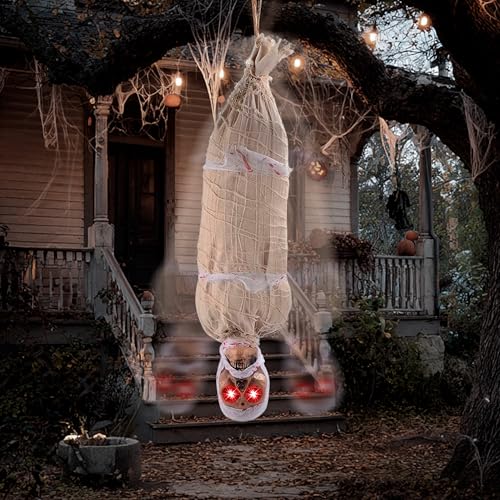 Halloween Hanging Corpse Decoration with LED Eyes & Sound 35" Spooky Prop