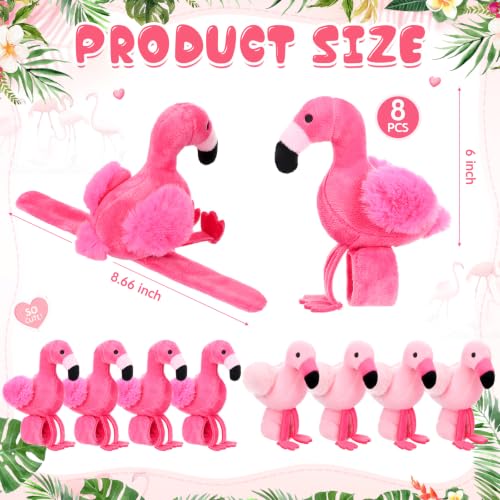 Light Flamingo Party Favors Slap Bracelets - Pack of 8 Plush Animal Gifts