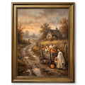 Vintage Halloween Wall Art Canvas Print with Gold Frame - Ghost Pumpkin Scene, 12x16 Inch - Style 1