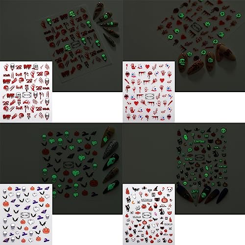 Halloween Glow in The Dark Nail Art Stickers Set - 12 Sheets, Spooky Patterns for DIY Manicure