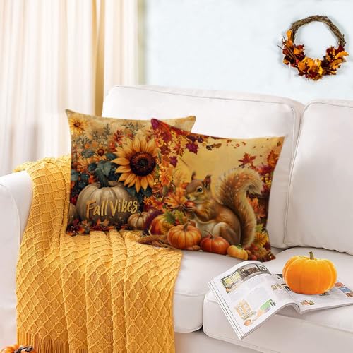 18x18 Inch Fall Pillow Covers Set of 4 - Pumpkin Sunflower Autumn Decor - A-fall 34