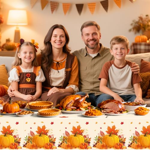 Thanksgiving Pumpkins Disposable Rectangular Fall Tablecloth Set - 3 Pieces, 54 x 108 Inches