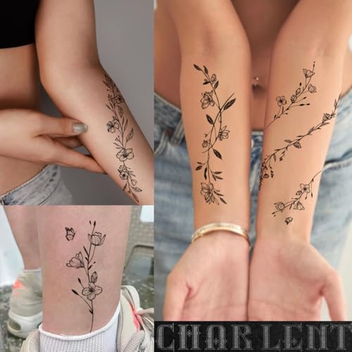 Floral Temporary Tattoos for Women - Waterproof Fake Body Art Set, 49 Pcs