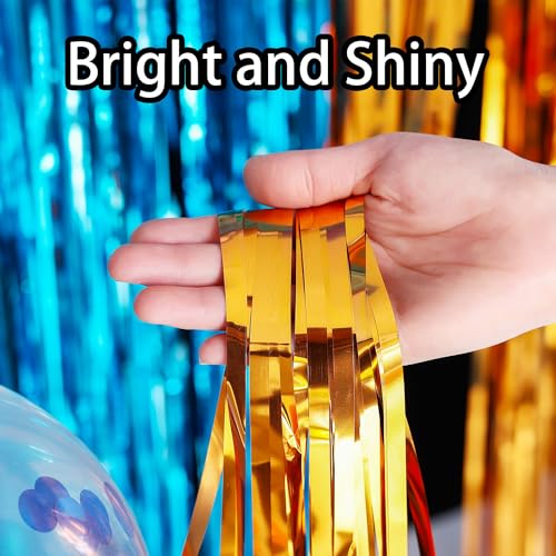 Rainbow Foil Fringe Curtains 2 Pack - Birthday Party Decorations 3.3x6.6 ft