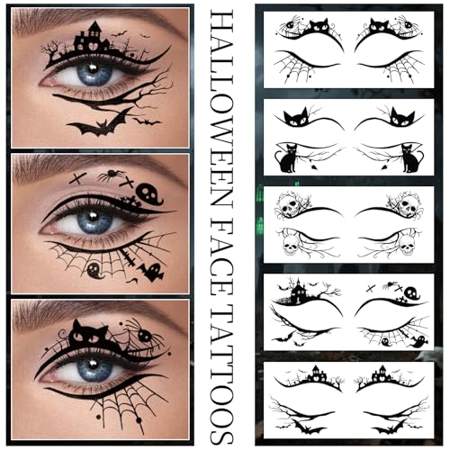 Halloween Eyeliner Temporary Tattoos - Spider Variation, Gothic Spooky Face Designs