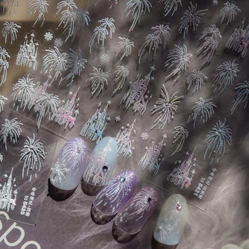 3D Nail Stickers with Firework Design - Embossed Self-Adhesive Nail Art Decals & Gems for DIY Manicure
