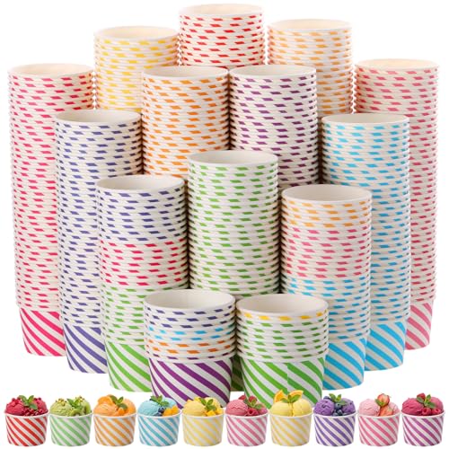 8 Oz Disposable Paper Ice Cream Cups - 500 Multicolor Snack Bowls for Parties