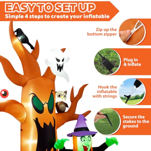 Halloween Inflatable Tree - 8 Ft Tall, Lighted Outdoor Yard Decoration with Ghosts & Pumpkins - Tree Variation