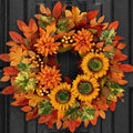 Autumn Sunflower Wreath 22 Inch Fall Door Decor - Orange