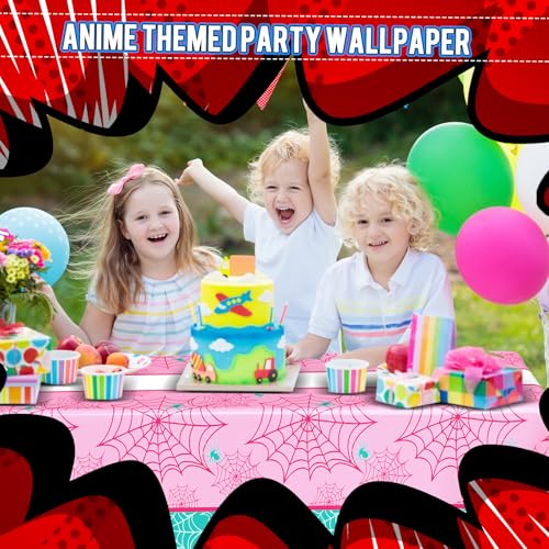 Pink and Green Spider Tablecloth Set - 3 Pack for Birthday & Halloween Parties