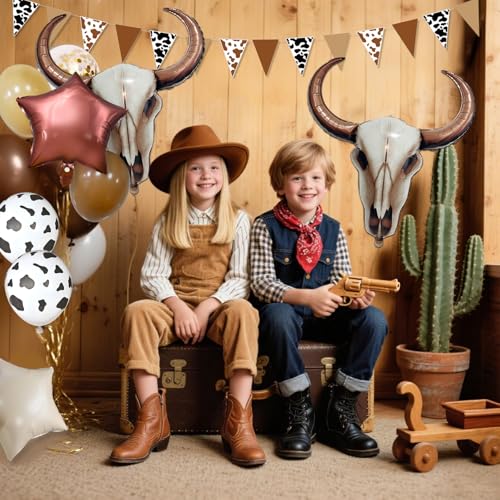 21 PCS Western Party Decorations Kit - Large Cowboy Longhorn Balloons & Banners