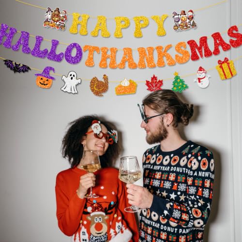 Colorful Glitter Happy Halloween Thanksgiving Christmas Banner Party Decorations