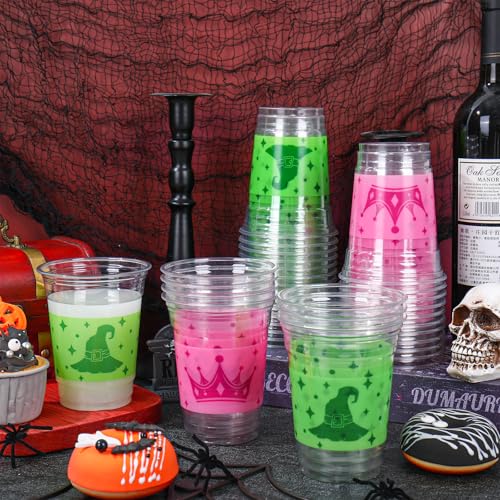 Halloween Pink Green Witch Disposable Cups 12 oz - Party Supplies, 50 Pack