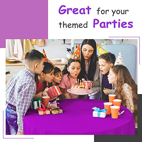Purple Round Plastic Tablecloth 84 x 84 Inches - Pack of 6, Disposable & Wrinkle-Resistant