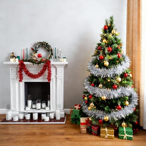 Silver Tinsel Garland Set - 23.6ft Thick Metallic Foil for Christmas & Parties - Variation of Silver