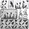 Halloween Crows Kitchen Towels Oven Mitts Pot Holders Set - Black Gray White