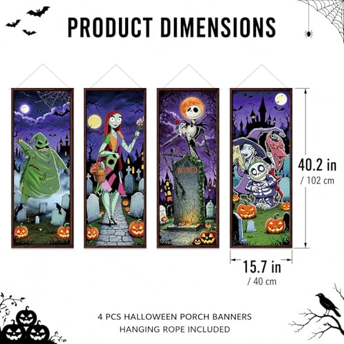 Halloween Decorations Set - 4 Retro Holiday Porch Banners for Doorway & Wall Decor