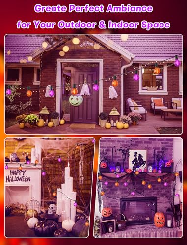Halloween String Lights Outdoor G40 LED Orange & Purple Frosted Globe - 25ft, Connectable, Waterproof Halloween Decorations, Vari of Frosted Orange Purple