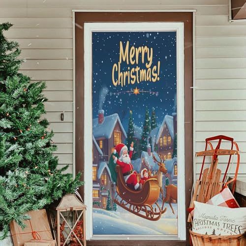Christmas Santa Claus Door Cover Outdoor Decoration 36x98 Inch Festive Front Door Banner