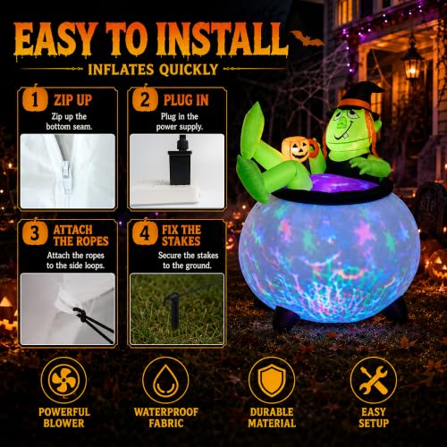 5 FT Halloween Inflatable Witch Cauldron with LED Lights - Outdoor Yard Decoration