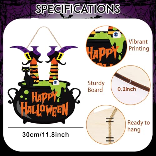 Halloween Witch Door Sign Wooden Wreath for Front Door Decoration