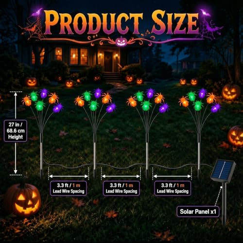 Spider Solar Halloween Decorations Outdoor with 8 Lighting Modes - Pathway Stake Lights - Variation 4