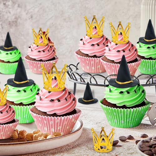 Witch Hat and Crown Cake Toppers Set - Halloween Party & Birthday Decoration
