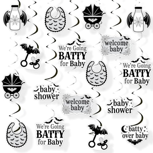 Halloween Baby Shower Decorations Bat Theme Hanging Swirls Purple Black Set