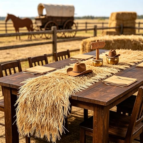 13x48 Faux Hay Table Runner for Western & Rustic Party Decorations - Cowboy Barnyard Theme