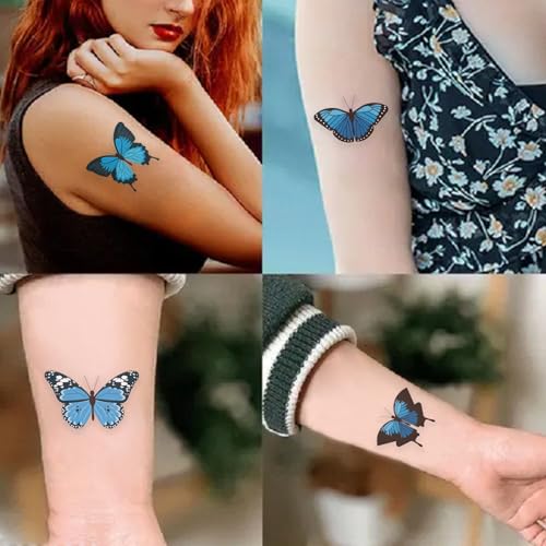 Blue Butterfly Temporary Tattoos Set - 6 Sheets for Halloween Nurse Costume & Cosplay