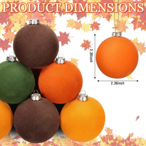 Fall Velvet Ornaments Set - 12 Rustic Hanging Balls for Decor, 2.36"