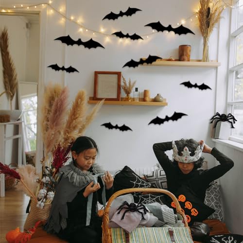 Halloween Spider and Bat Decorations Set - 14 Pcs Spooky Wall & Table Decor for Party & Home