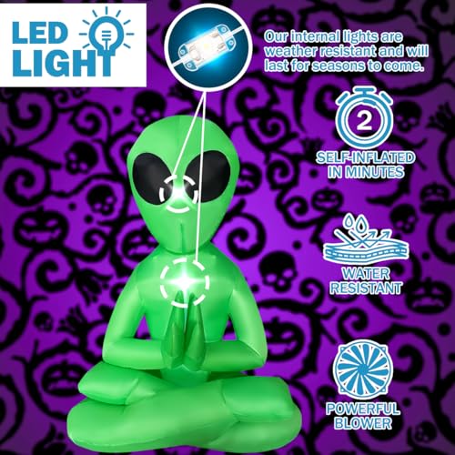 5ft Inflatable Halloween Alien Yard Decor with Lights - Spooky Outdoor Decoration