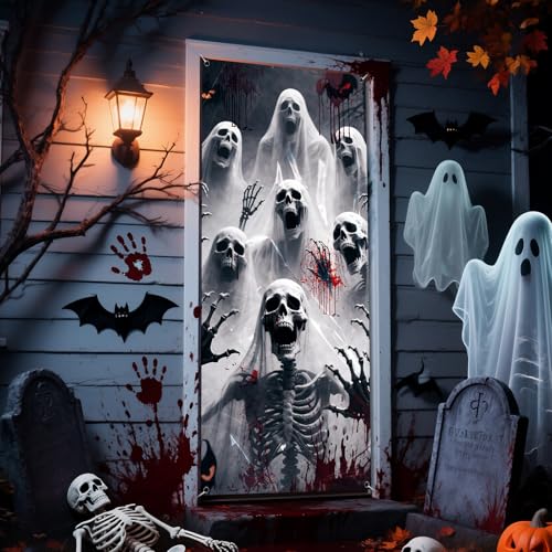 Halloween Door Cover Scary Skeleton Zombie Banner 79x35in Haunted House Decor