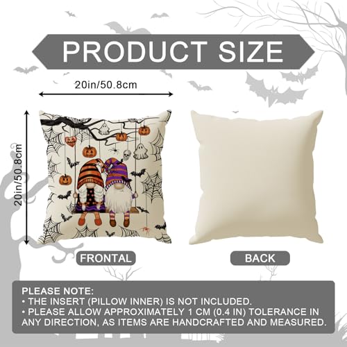 Gnome Ghost Bat Halloween Throw Pillow Cover 20x20 Inches - Home Decor - Pack of 1