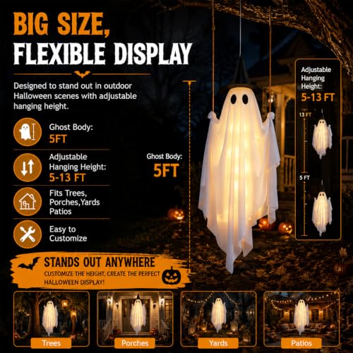 Halloween Hanging Swing Ghost 5FT - Outdoor Yard & Porch Decor - Variation A