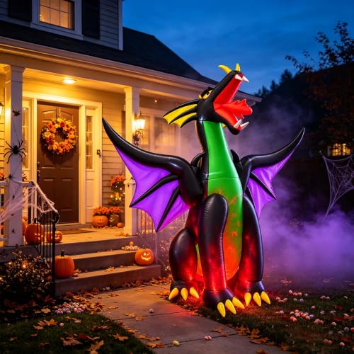 9Ft Halloween Inflatable Fire & Ice Dragon Decoration with LED Lights