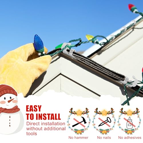 Outdoor Christmas Light Clips 60 Pack - Metal Gutter Hooks for Holiday Decor