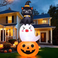 6 Ft Halloween Inflatable Pumpkin Ghost and Black Cat Yard Decor with LEDs