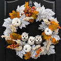21-Inch Fall Owl Wreath with Pumpkins & Maple Leaves for Front Door Halloween Thanksgiving