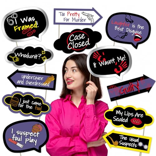 Murder Mystery Photo Booth Props Set – Detective Party Decorations 12 Pieces