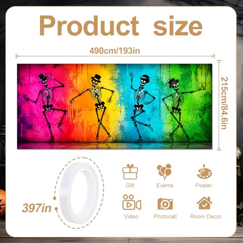 Halloween Garage Door Banner Cover - 7x16 FT Colorful Skeletons & Rainbow Backdrop, Variation 242