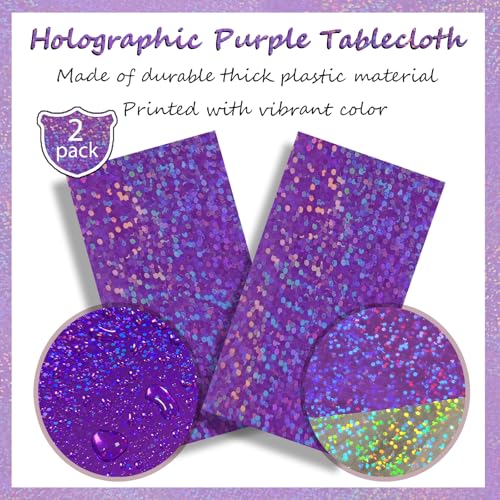 Purple Holographic Tablecloth Set - 2 Pack 54x108 Inches Disco Party Decor