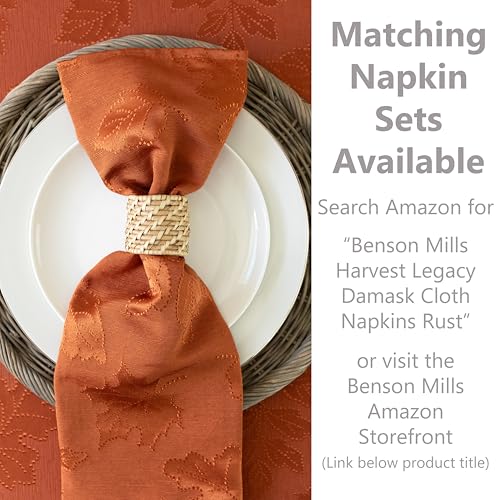 Harvest Legacy Damask Square Tablecloth 52x52 Rust - Elegant Fall Dining Decor