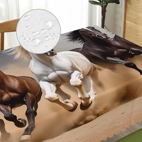 70x52 Inch Horse Herd Run Tablecloth - Animal Farm Decor, Washable Outdoor & Indoor