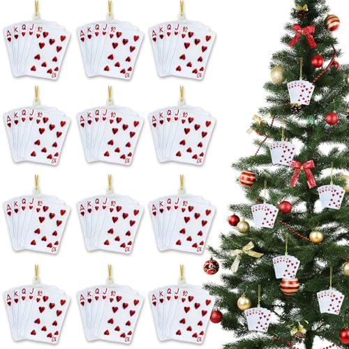 12Pcs Poker Card & Chip Christmas Ornaments - Holiday Casino Decor