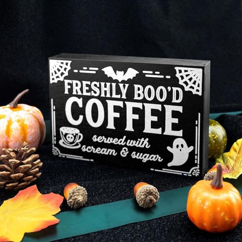 Halloween Wooden Sign Decor for Coffee Bar & Kitchen - Spooky Home Accent