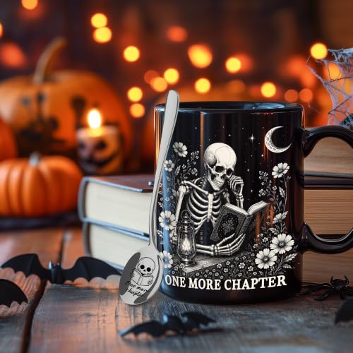 Hyturtle BookSke Skeleton Reading Coffee Mug with Spoon - Book Lovers Gift